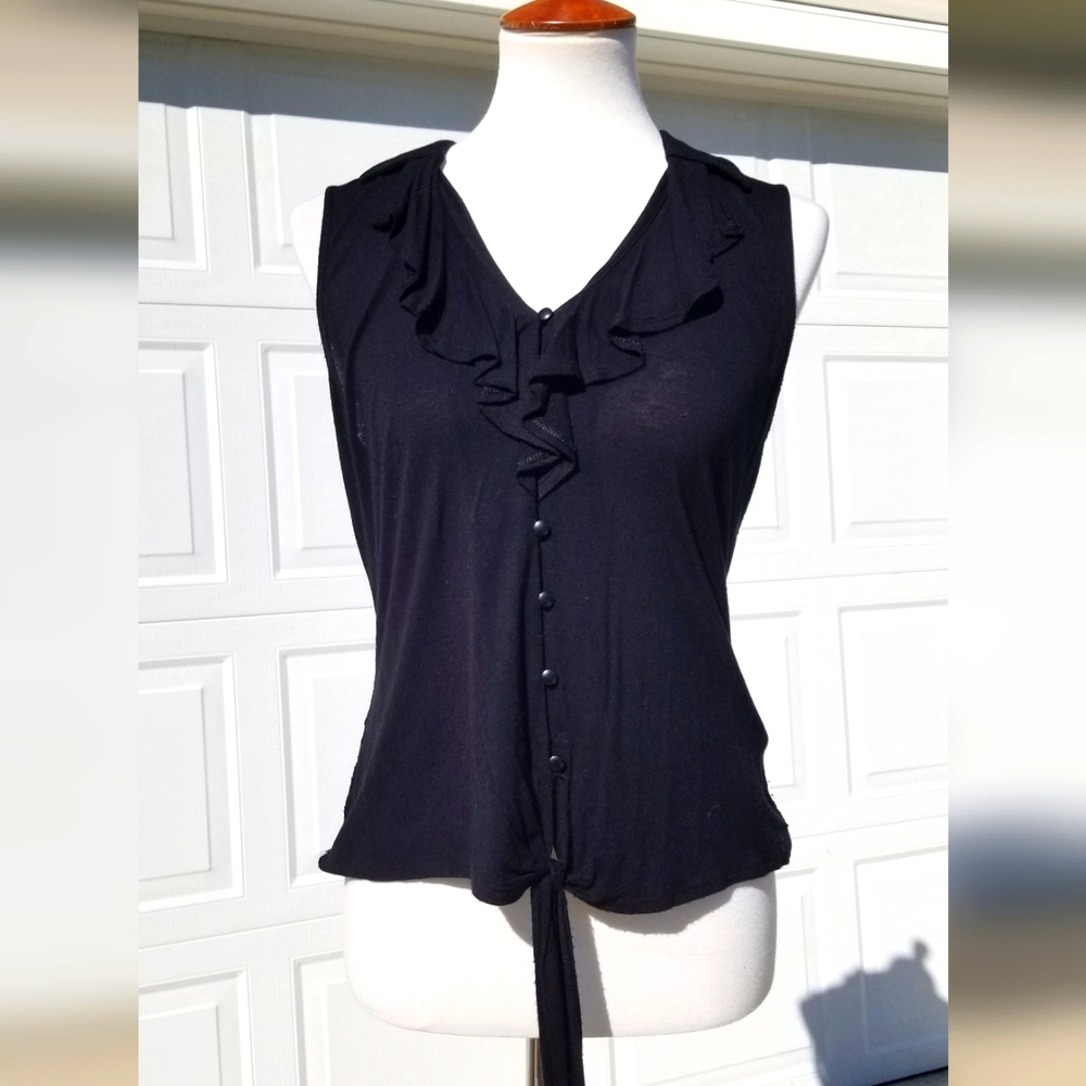 Black Ruffle Sleeveless Top